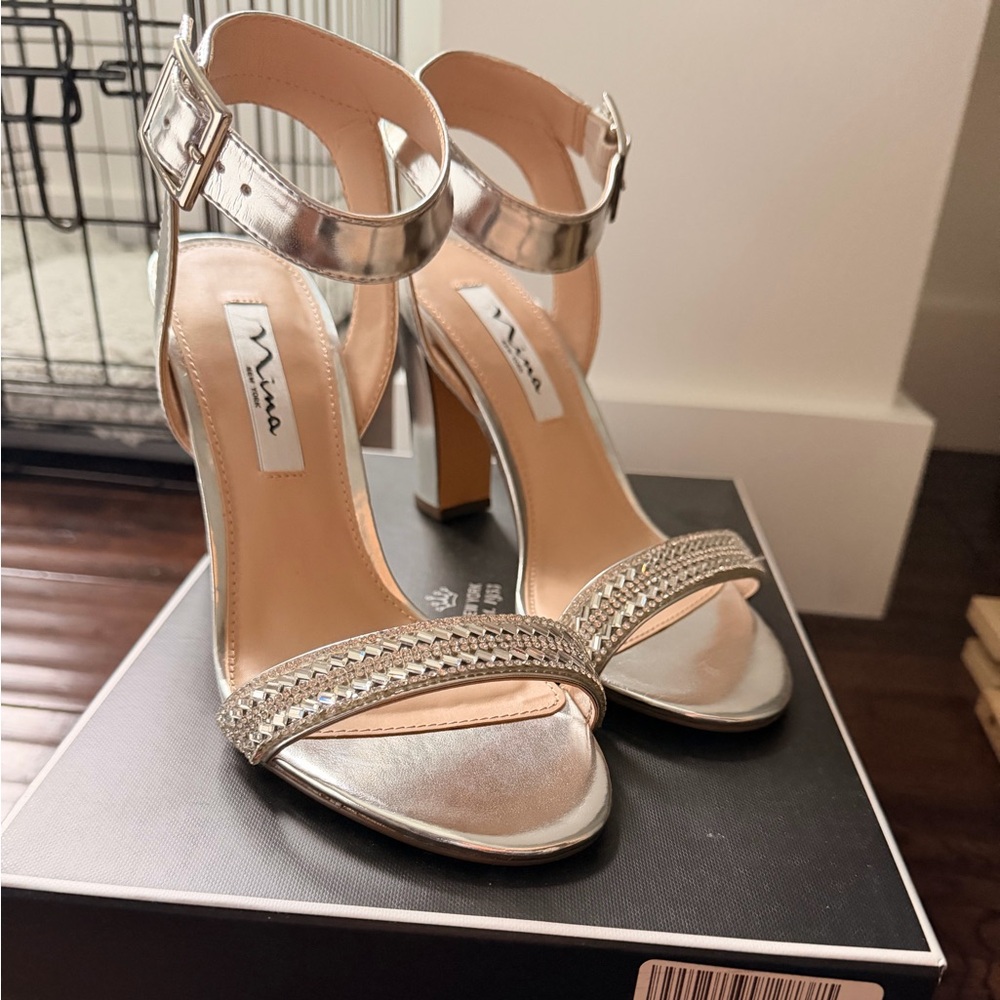 Nina Silver strappy heels